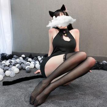 调皮可爱猫咪睡裙制服激情套装带丝袜
