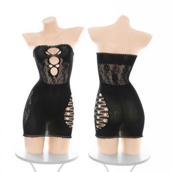镂空露胸抹胸包臀连身网衣 性感纯欲