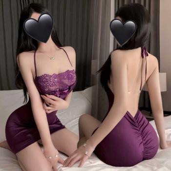 暗夜迷情蕾丝透胸露背裙 贴身包臀